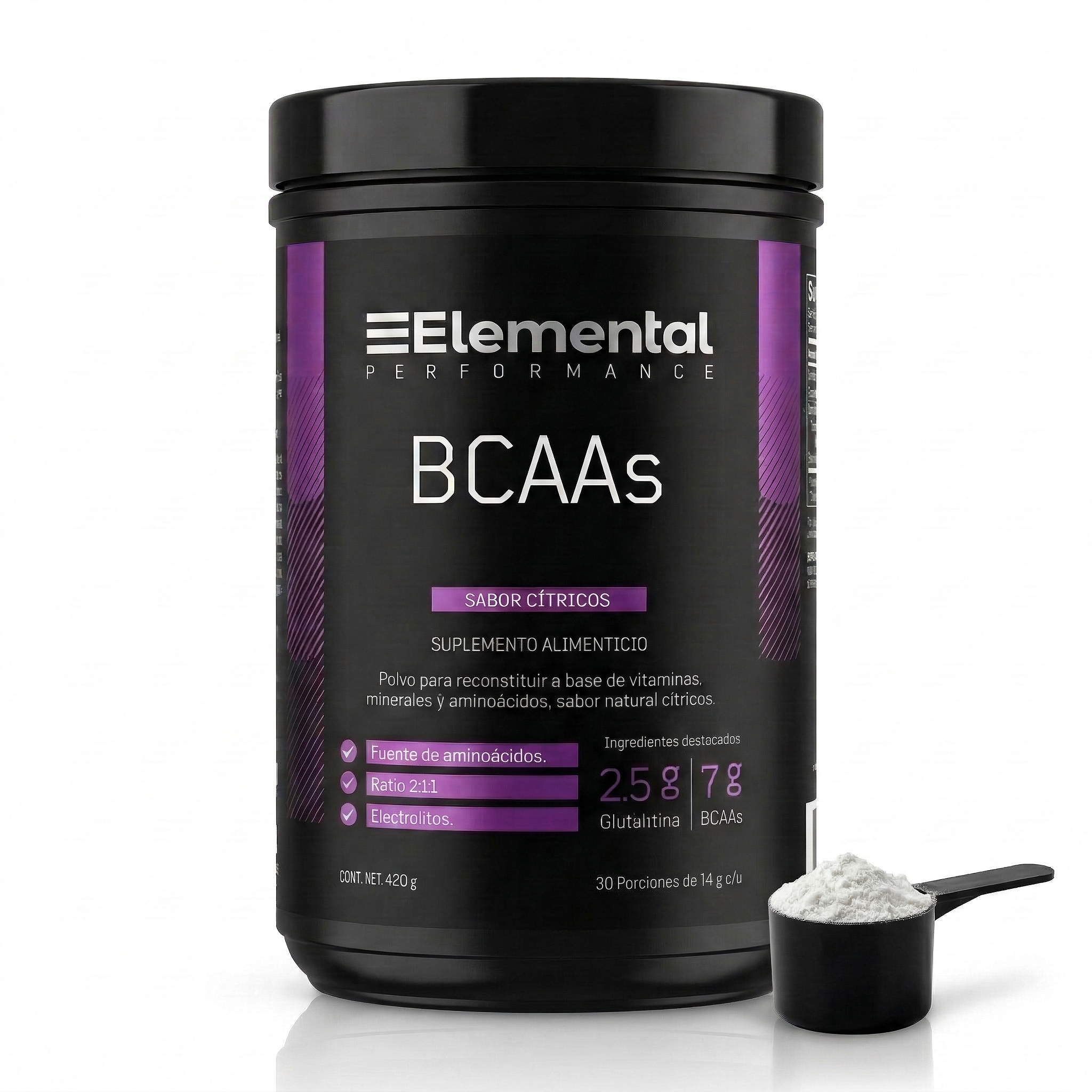 BCAA con Glutamina y Electrolitos sabor cítricos de Elemental — envase