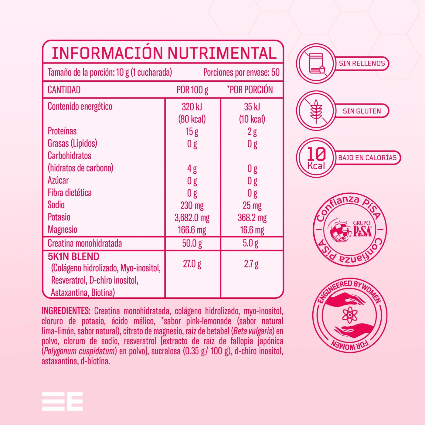 Creatina Rosa Plus con Myo Inositol y Colágeno de Elemental