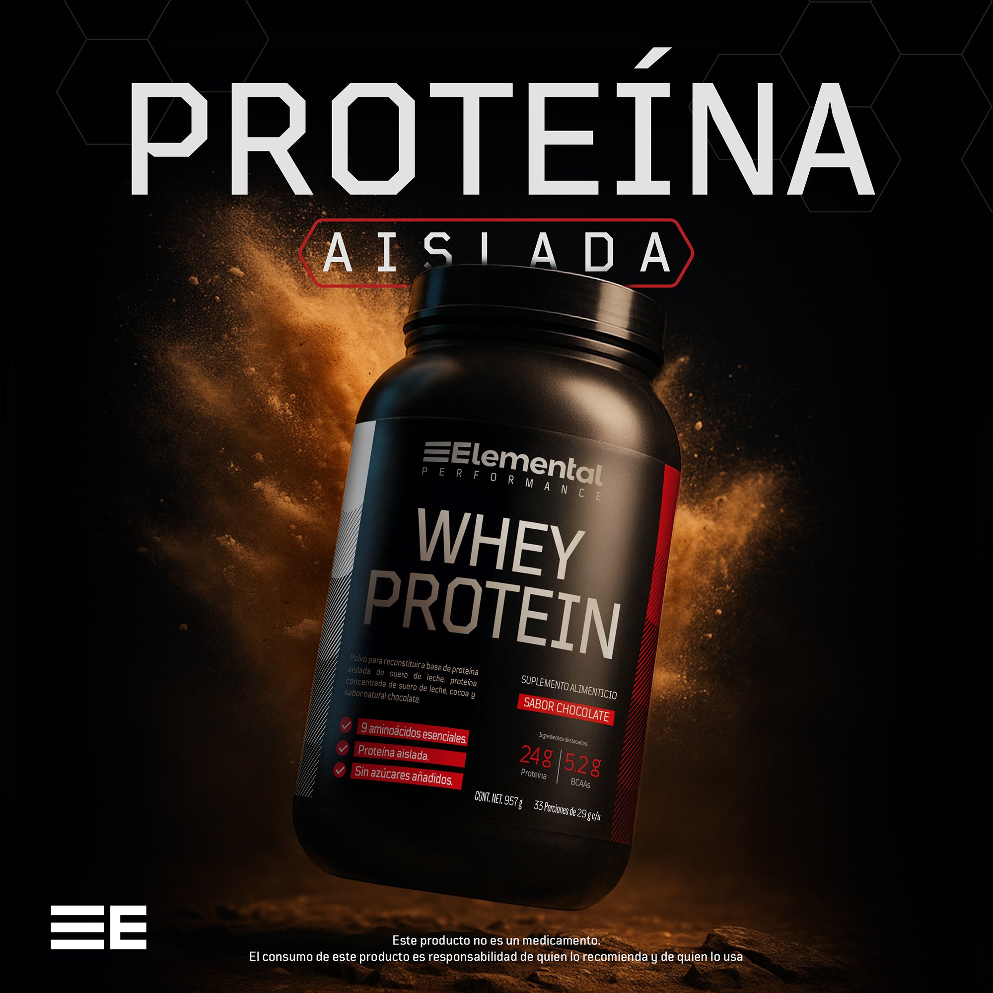 Proteína Whey sin lactosa sabor chocolate de Elemental