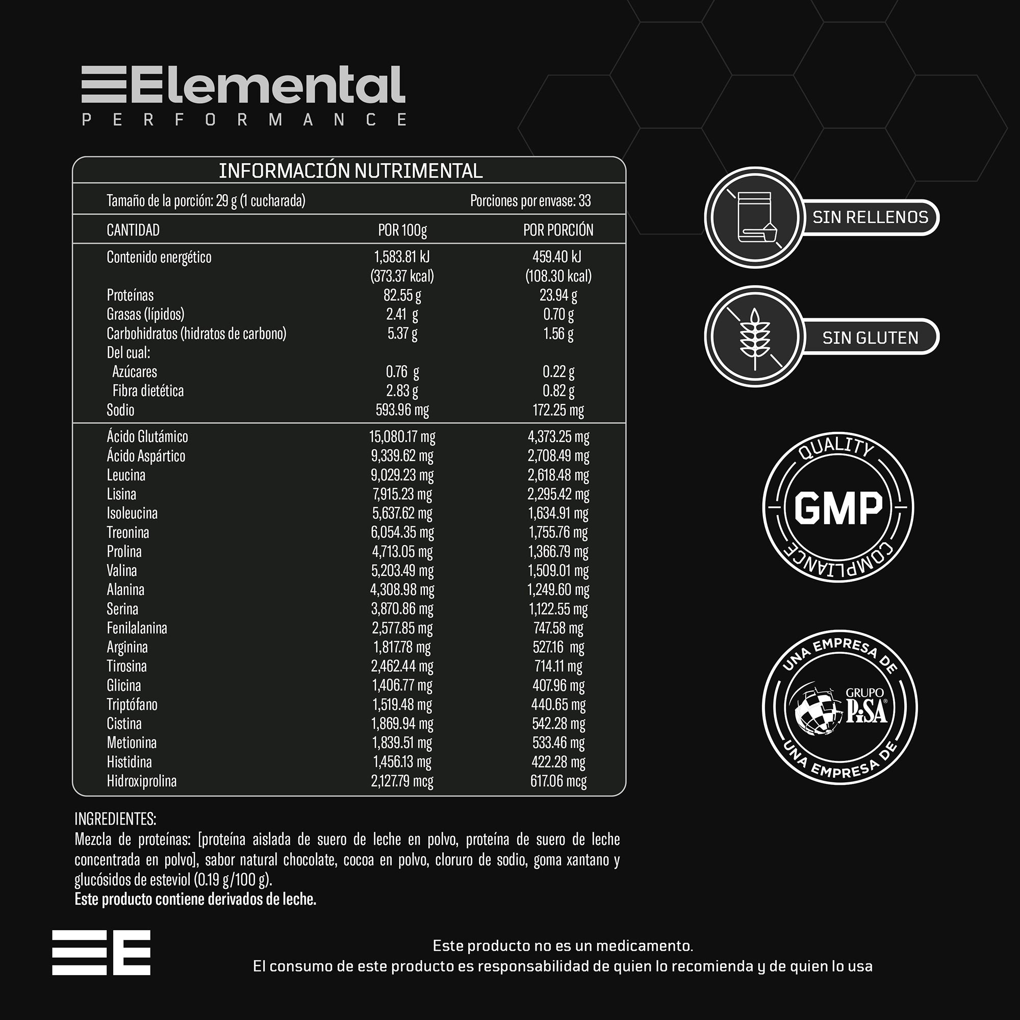Proteína Whey sin lactosa sabor chocolate de Elemental